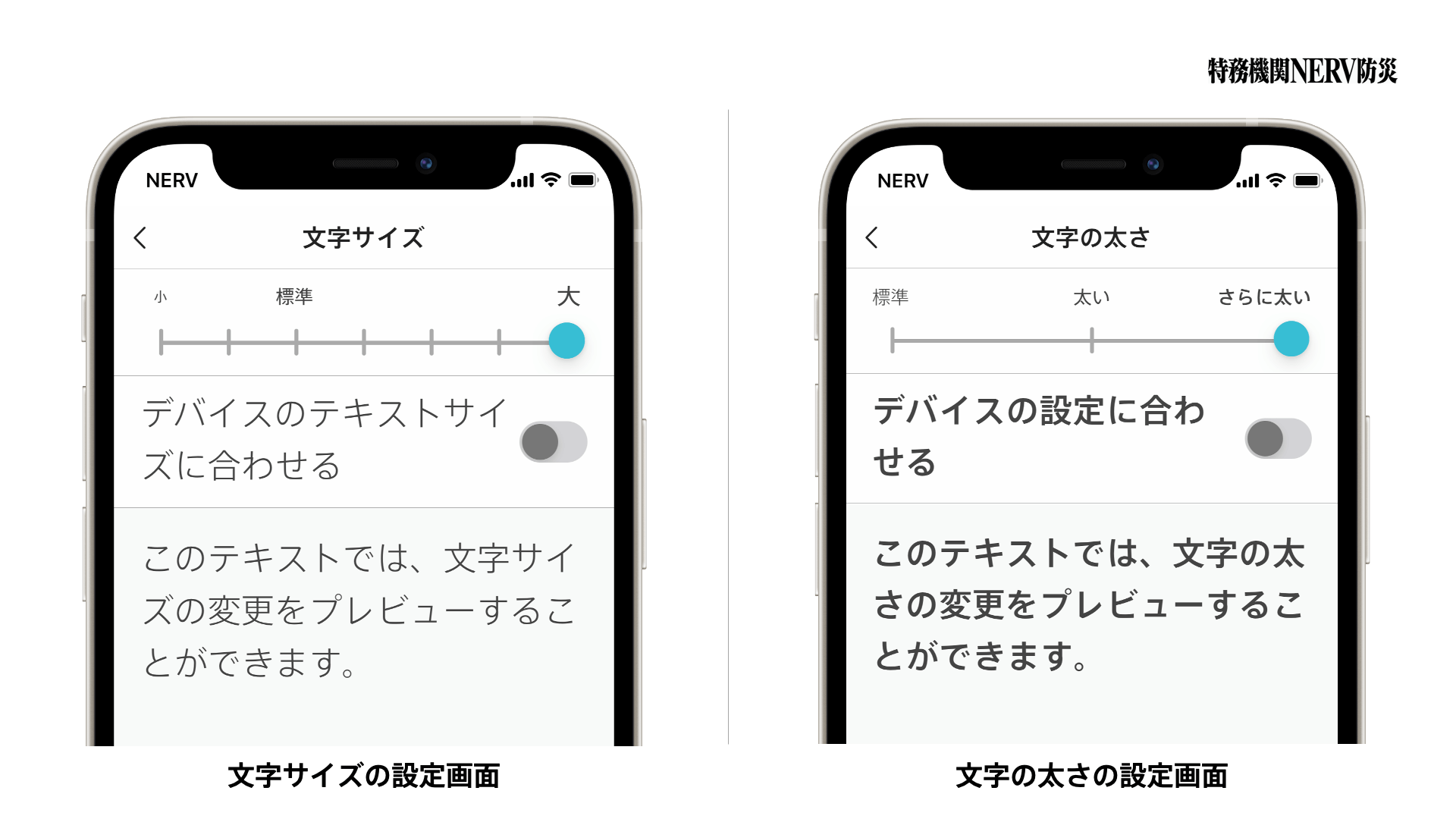 文字サイズ変更のプレビュー